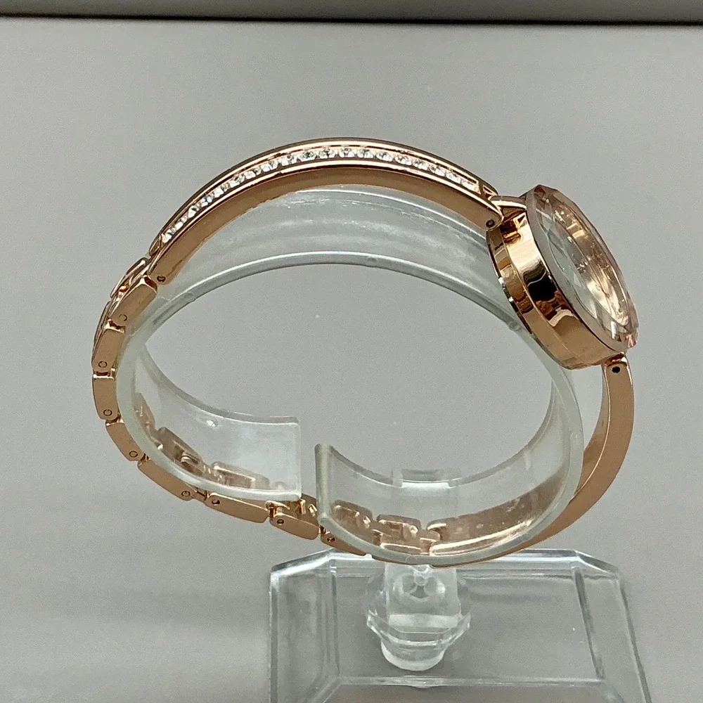 Ellen Tracy Watch Women's Rose Gold Tone Crystal Bracelet 30mm NEW BATTERY
